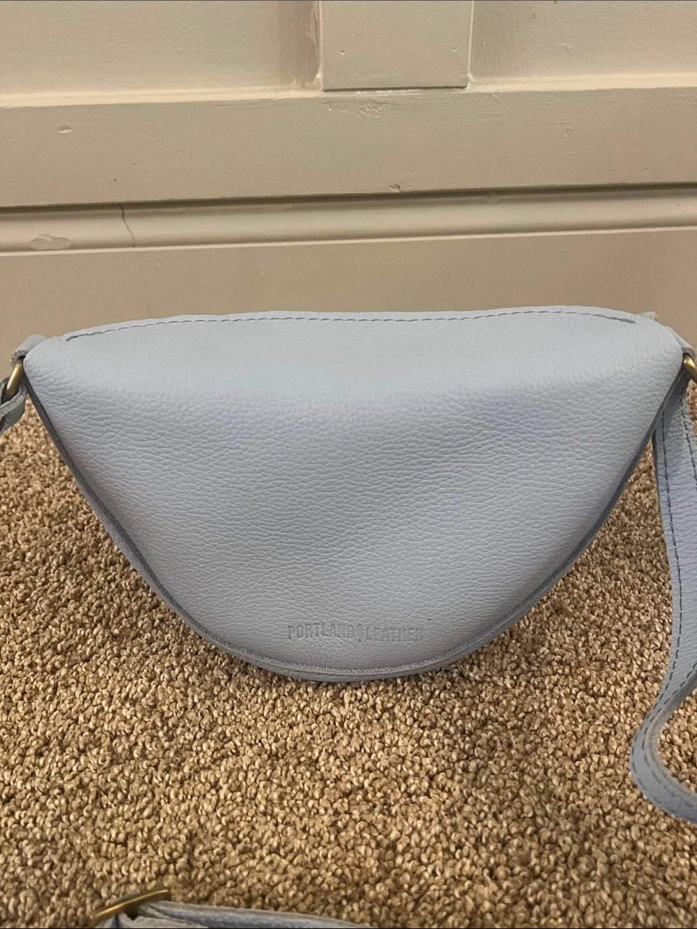 Portland Leather Light Blue Women's Crossbody Saddle Bag - Picture 2 of 8